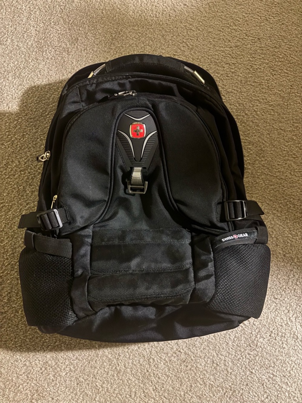 SwissGear Black Backpack with Red Logo Accent